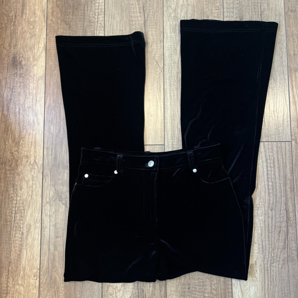 Vintage Willi Smith Black Velvet Flare Pants Y2K Boho Wide Leg Trousers